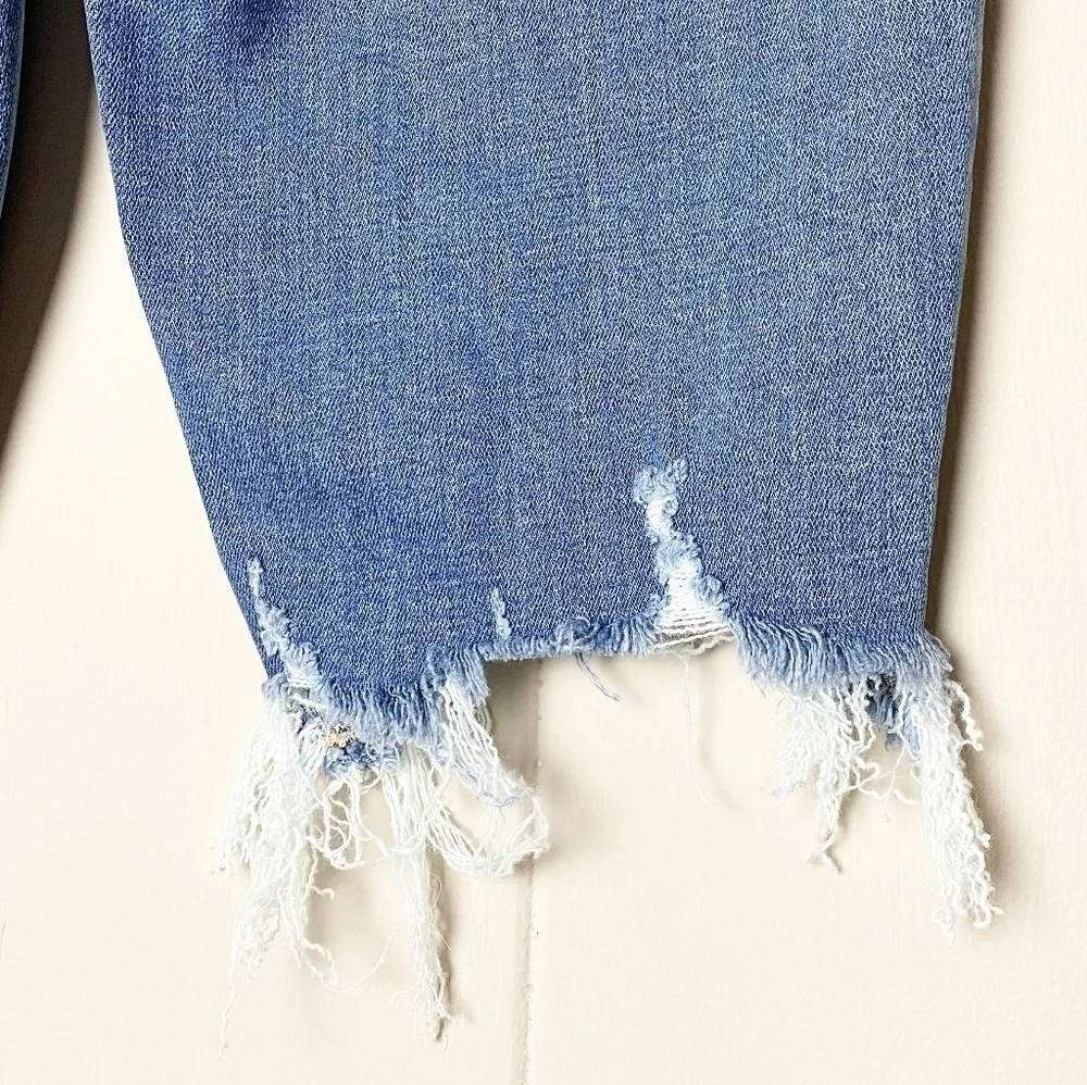 Good American Mid Rise Cutoff Bermuda Shorts denim blue jean‎ stretch long knee